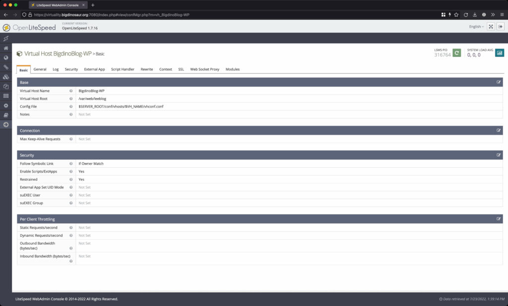 Screenshot of the "Basic" tab of the OLS web console