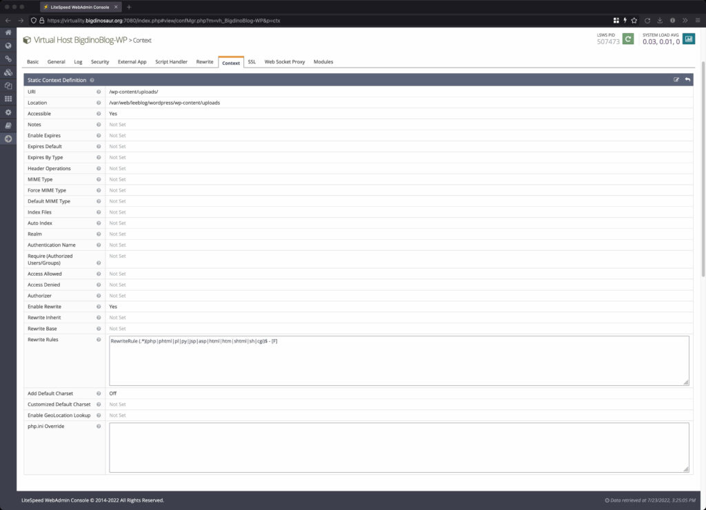 Screenshot of the upload directory context on the OLS web console.