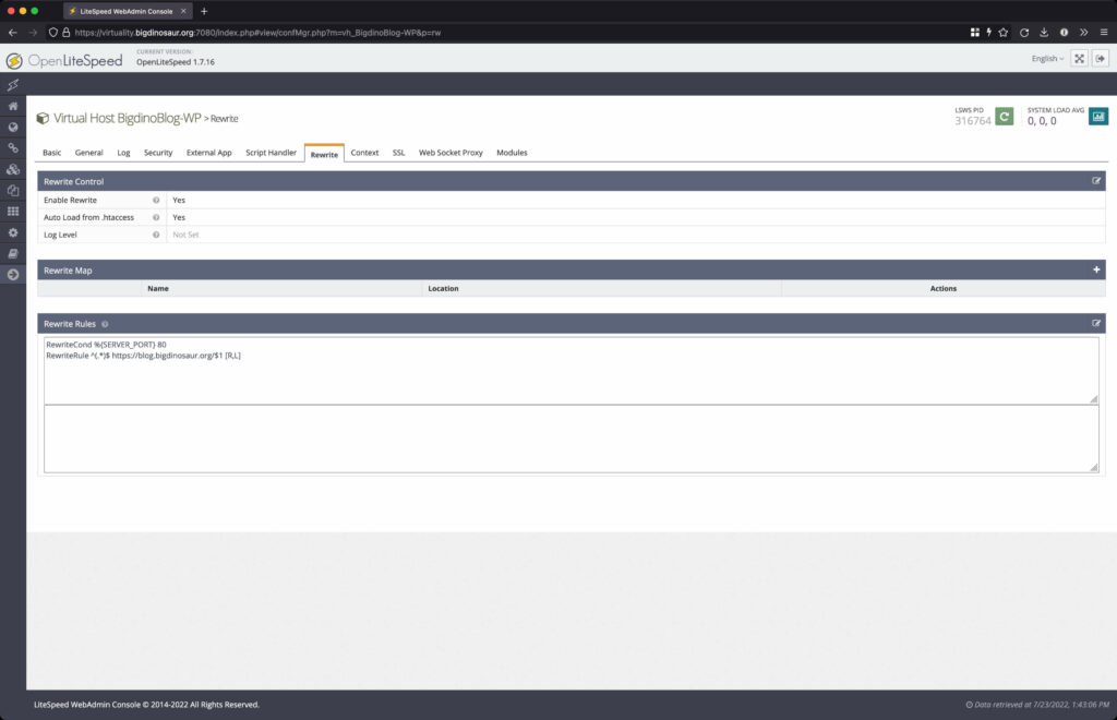 Screenshot of the "Rewrite" tab on the OLS web console.