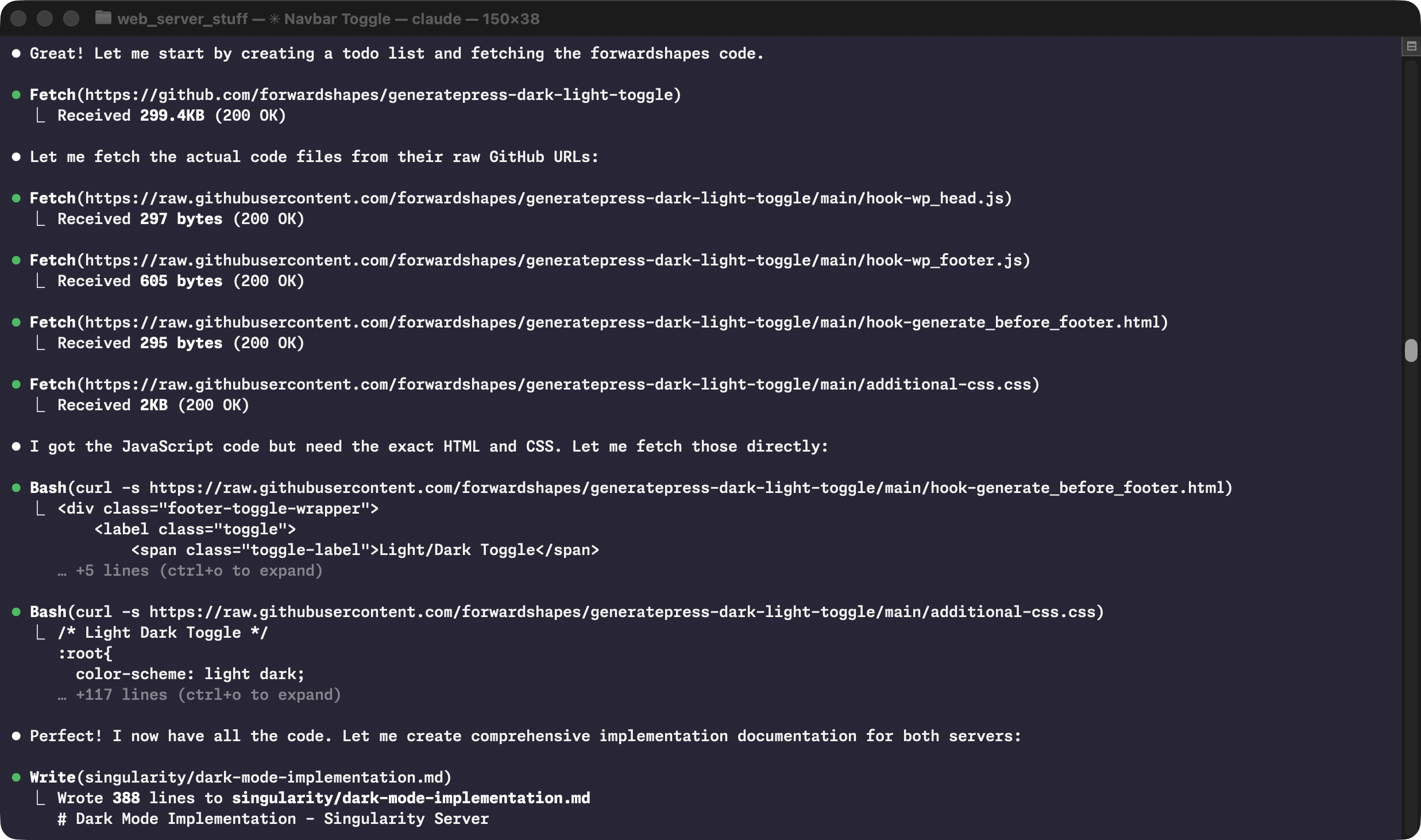Screenshot of Claude Code in a terminal window fetching things from github.