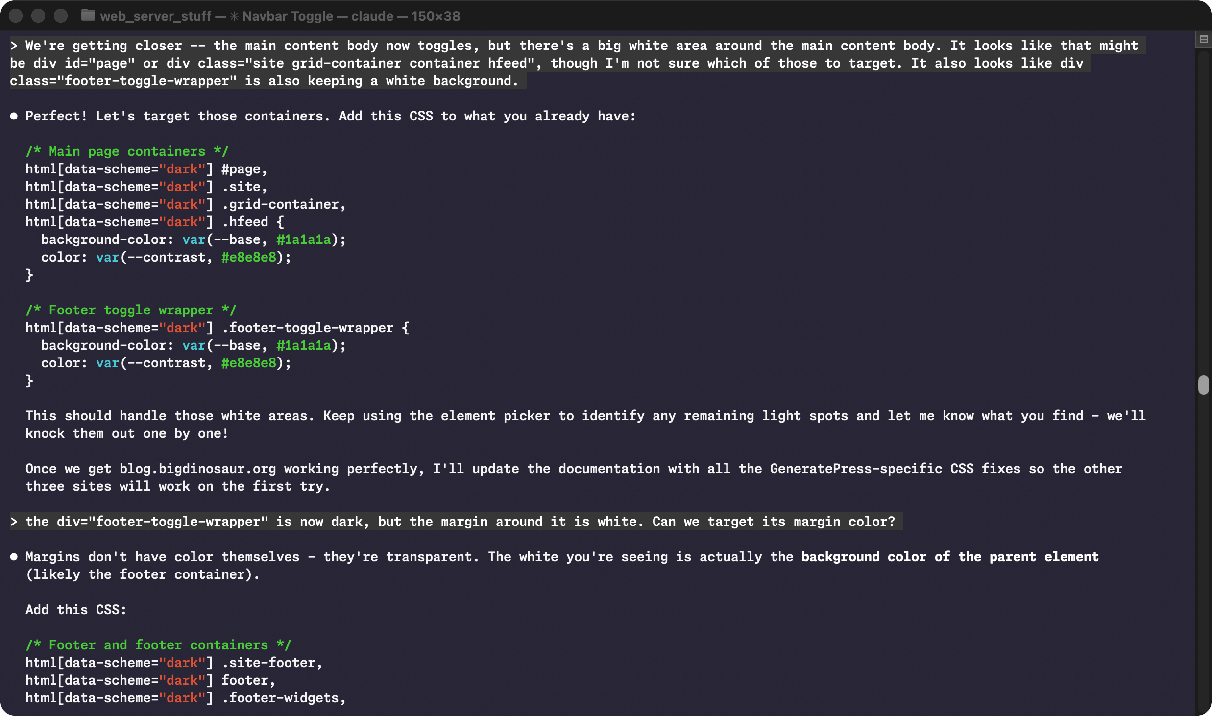 Screenshot of Claude Code in a terminal window suggesting some CSS